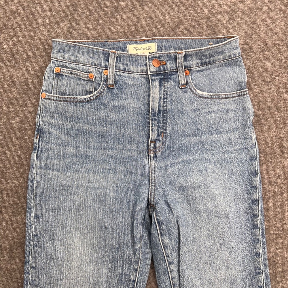 Madewell Classic Straight Jean High Rise Crop Light Wash Raw Hem Womens Size 26 - Picture 3 of 14